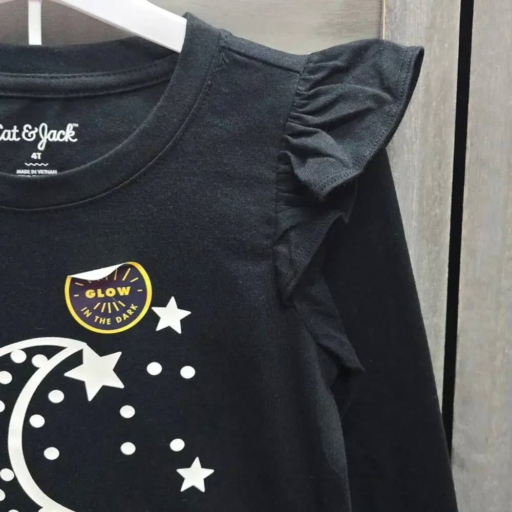 Girls Glow in the Dark Moon & Stars Halloween Outfit Shirt & Leggings Set | 2T
